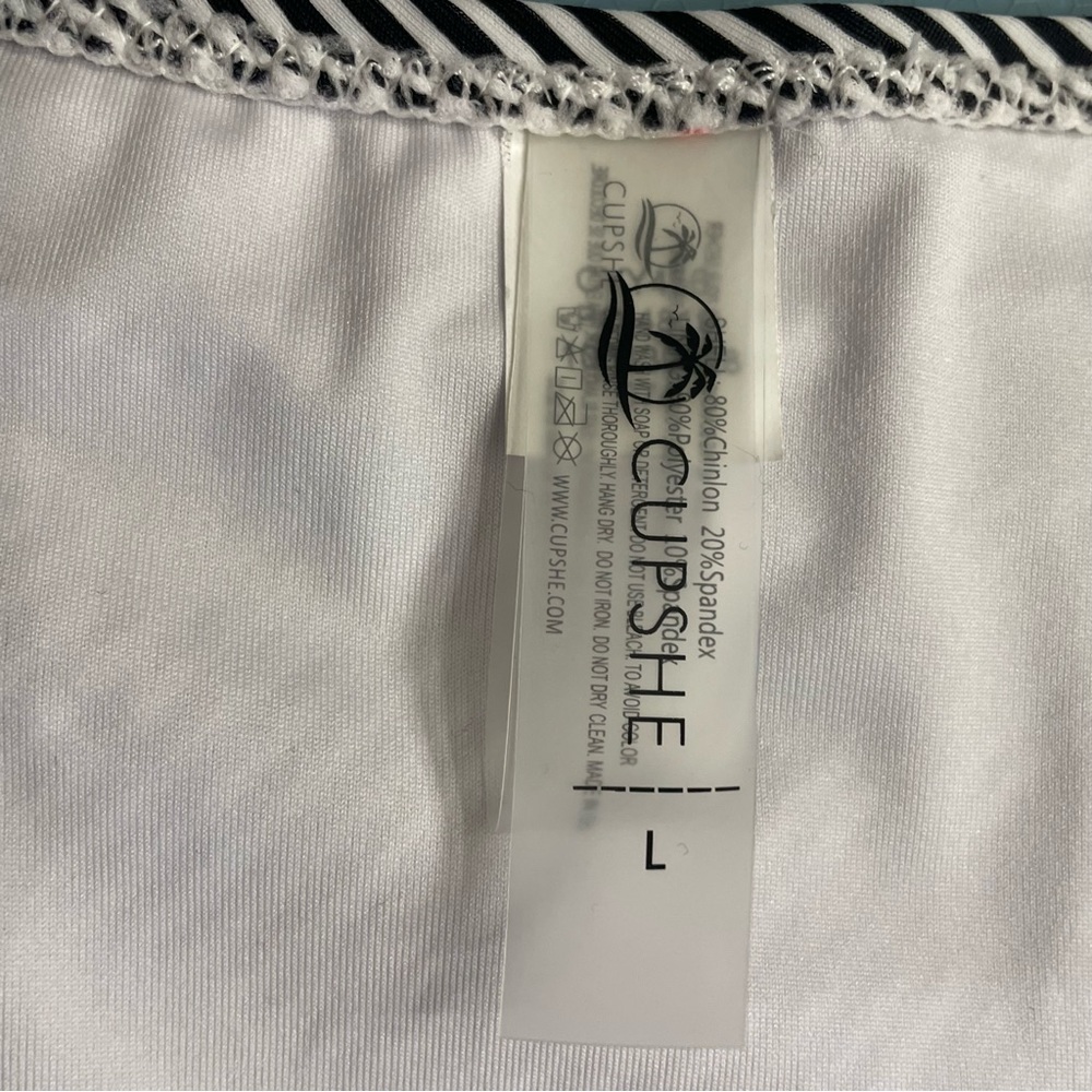Cupshe High Waisted Shirred Bikini Bottom Black/White - Large L - Picture 3 of 4